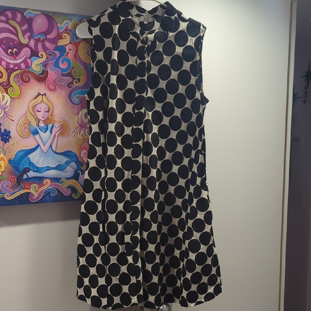 Elegant Black Polka Dot Sleeveless Dress